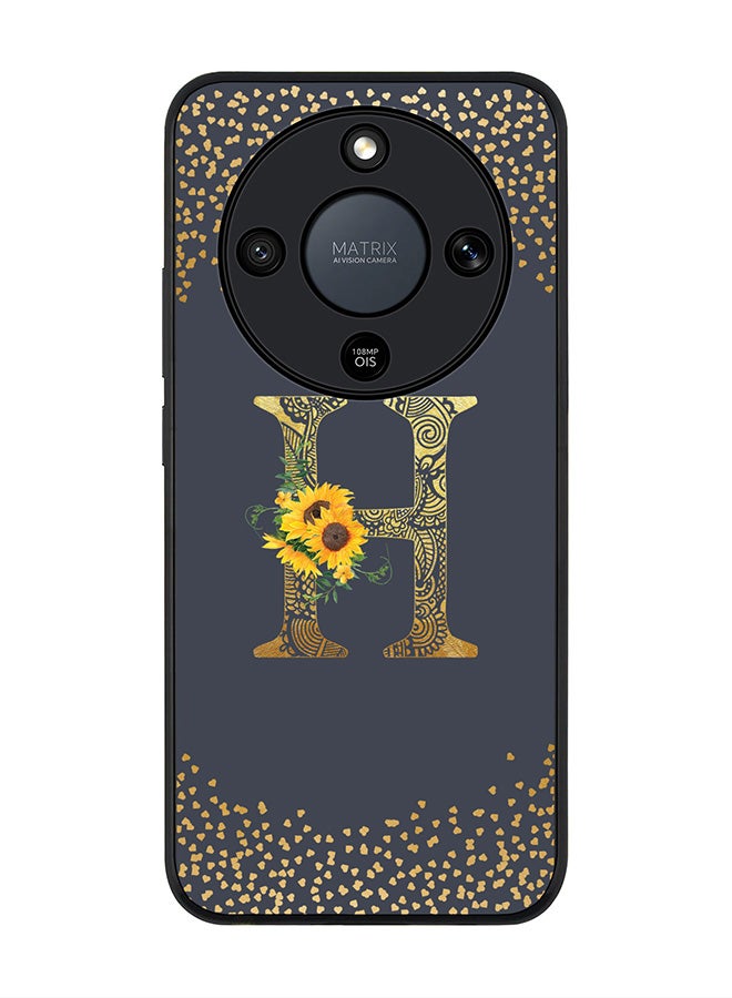 For Honor X9d / Magic8 Lite / X70 Case,Slim fit Camera Protection, Shockproof Thin Phone cover  - Custom Floral Monogram - H  (Grey )